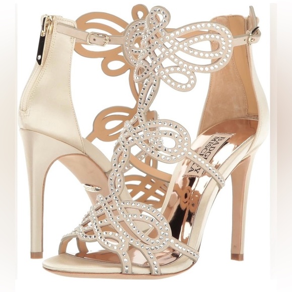 Badgley Mischka Shoes - Badgley Mischka Terry Sparkly Rhinestone Heels Gold Strappy Bridal New Years